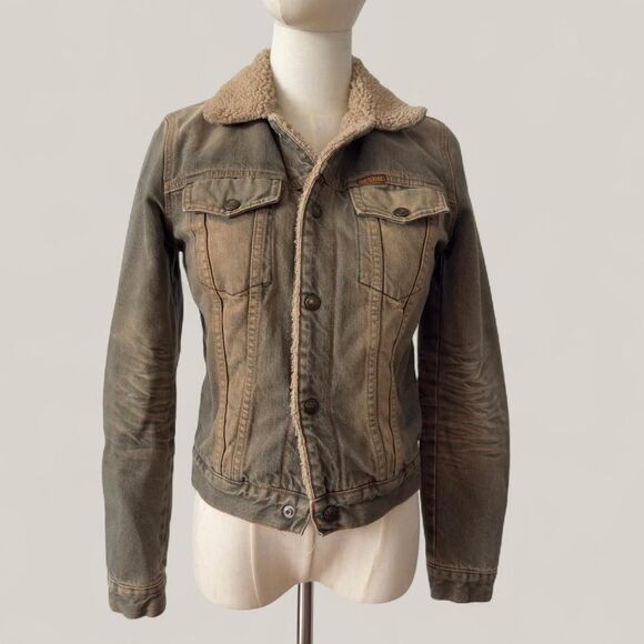 7 For All Mankind Cropped Sherpa Trucker Denim Jacket XS – Rare Y2K Made in USA - Picture 1 of 7